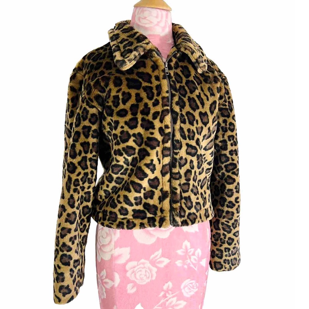 Vintage Leopard Print Teddy Jacket in Brown and Black